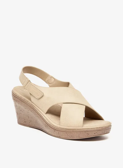 لو كونفورت Solid Slip-On Wedge Sandals with Hook and Loop Closure