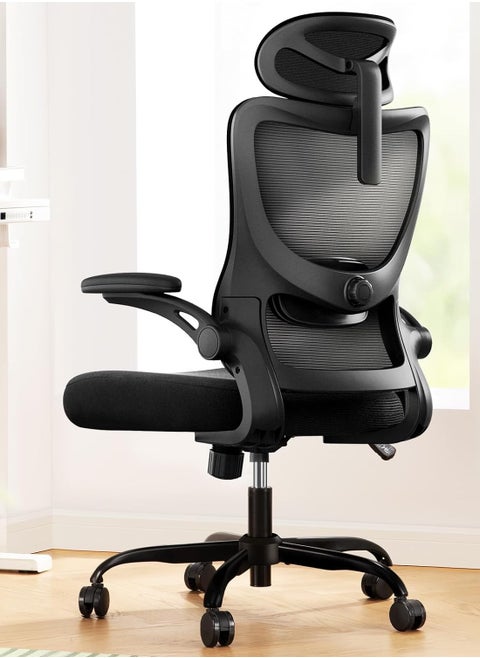 Office Chair Ergonomic Computer Desk Chairs Executive Breathable Gaming Chair Mesh Chair with Adjustable High Back Game Chair Flip-up Armrests Lumbar Support Swivel PC Chair for Home Office