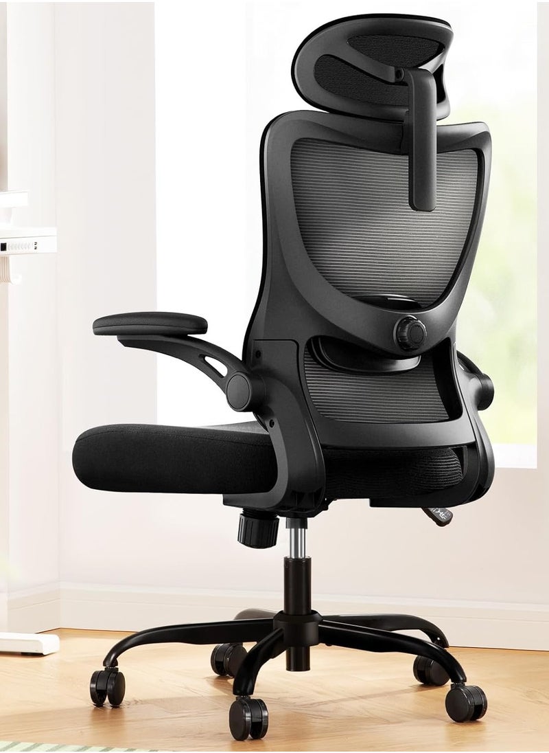 Office Chair Ergonomic Computer Desk Chairs Executive Breathable Gaming Chair Mesh Chair with Adjustable High Back Game Chair Flip-up Armrests Lumbar Support Swivel PC Chair for Home Office