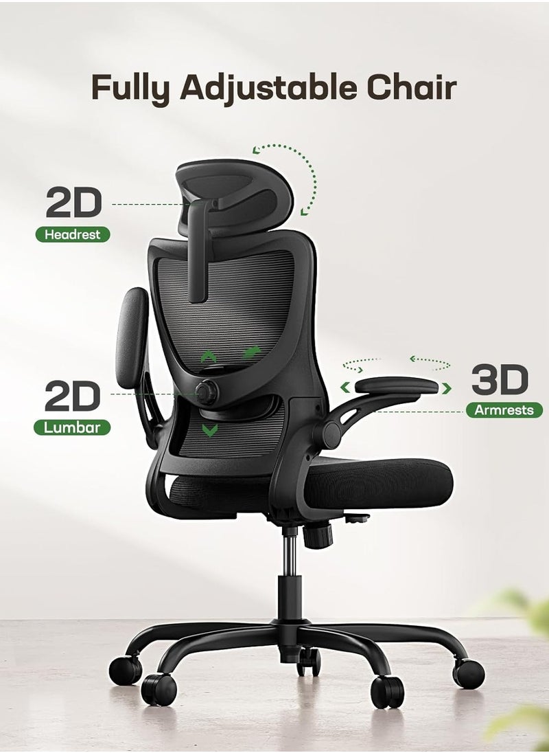 Office Chair Ergonomic Computer Desk Chairs Executive Breathable Gaming Chair Mesh Chair with Adjustable High Back Game Chair Flip-up Armrests Lumbar Support Swivel PC Chair for Home Office