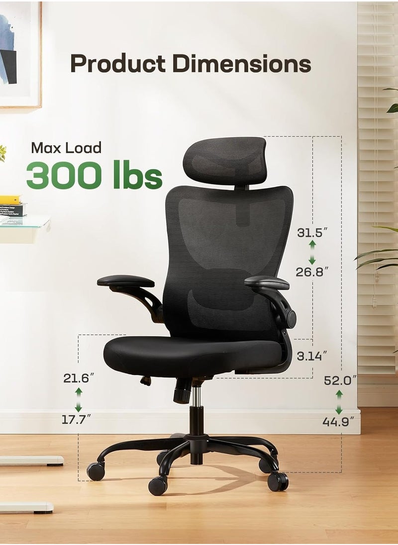 Office Chair Ergonomic Computer Desk Chairs Executive Breathable Gaming Chair Mesh Chair with Adjustable High Back Game Chair Flip-up Armrests Lumbar Support Swivel PC Chair for Home Office