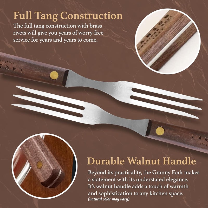 Lamson 7" Granny Fork with 3-Tines - High-Carbon Stainless Steel Forks, Riveted Walnut Handle - Versatile Kitchen Dinner utensil for Meat, Vegetables - Handcrafted in USA - Image 5