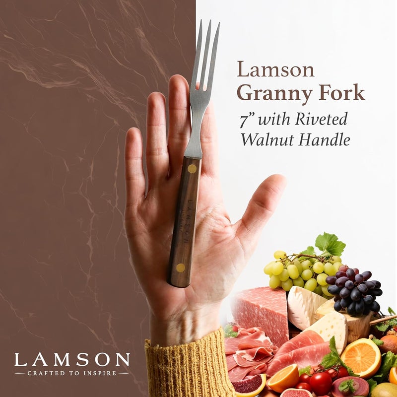 Lamson 7" Granny Fork with 3-Tines - High-Carbon Stainless Steel Forks, Riveted Walnut Handle - Versatile Kitchen Dinner utensil for Meat, Vegetables - Handcrafted in USA - Image 2