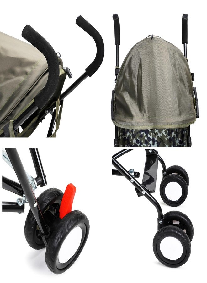 TOBY Light Weight Foldable Comfort Baby Stroller in Camouflage Print with Canopy & Smooth Wheels & Safety Harness | Compact Travel Pram for Baby - Image 3