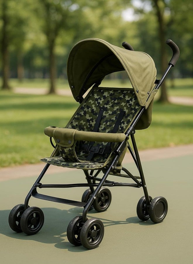 TOBY Light Weight Foldable Comfort Baby Stroller in Camouflage Print with Canopy & Smooth Wheels & Safety Harness | Compact Travel Pram for Baby - Image 2
