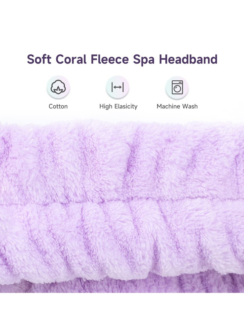 BONITO 6 Piece Makeup Headband & Wristband Set, High Elasticity Coral Wool Bow for Face Wash, Spa & Skincare, Women's Girl Towel Wristband Protection Liquid (Pink + Purple)  - Image 5