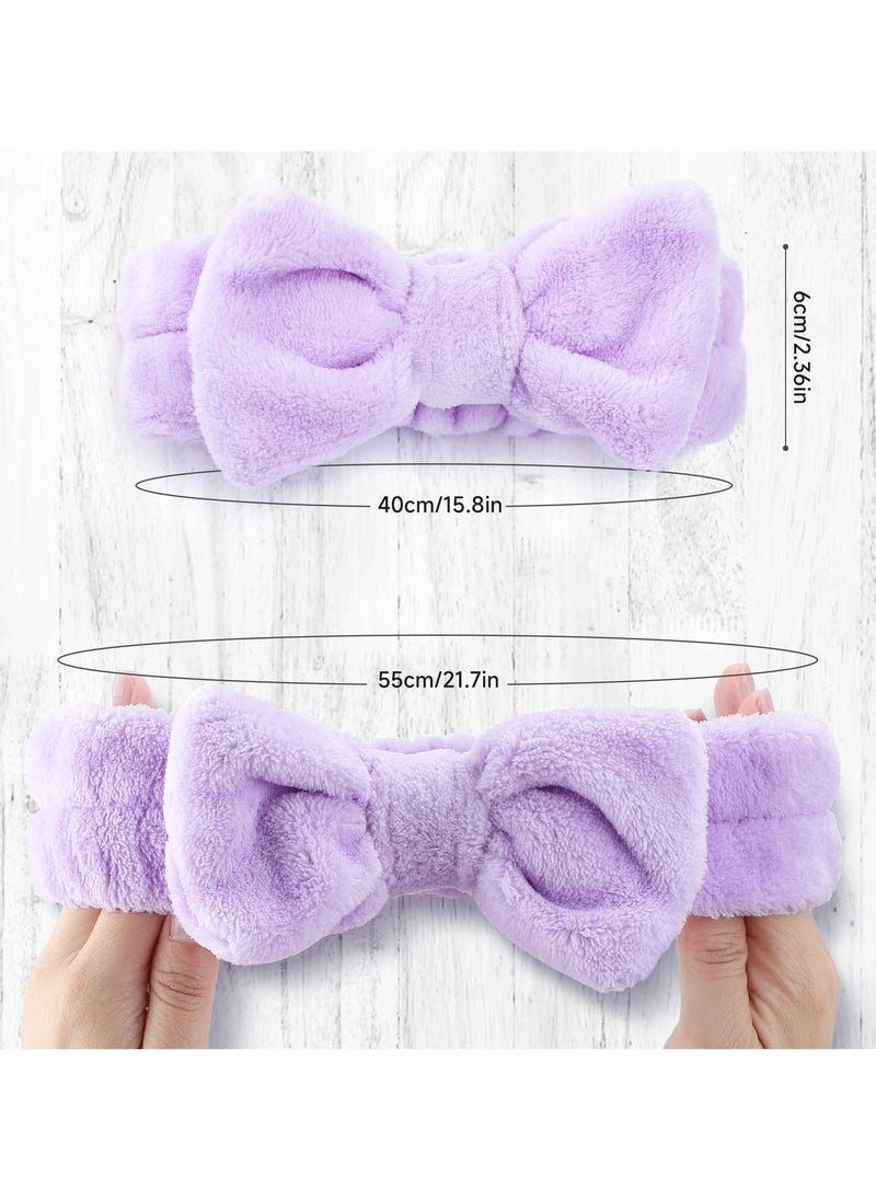 BONITO 6 Piece Makeup Headband & Wristband Set, High Elasticity Coral Wool Bow for Face Wash, Spa & Skincare, Women's Girl Towel Wristband Protection Liquid (Pink + Purple)  - Image 2