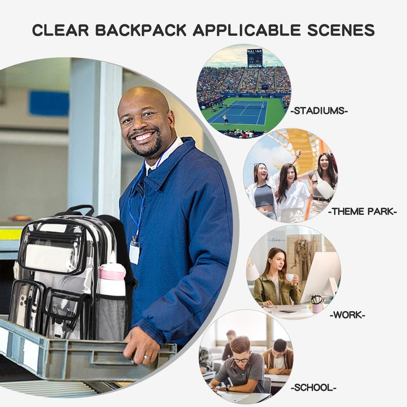 Cusangel Heavy Duty Clear Backpack Clear BookBag,16 x11 x5inch TPU Large Capacity See Through Backpack for Sport Events,Travel (Black) - Image 3