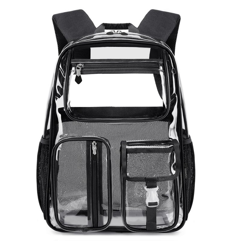 Cusangel Heavy Duty Clear Backpack Clear BookBag,16 x11 x5inch TPU Large Capacity See Through Backpack for Sport Events,Travel (Black) - Image 1