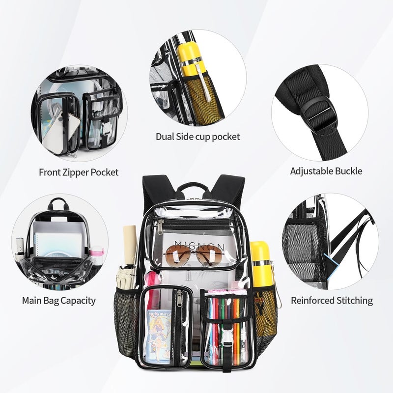 Cusangel Heavy Duty Clear Backpack Clear BookBag,16 x11 x5inch TPU Large Capacity See Through Backpack for Sport Events,Travel (Black) - Image 5
