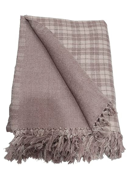 MAMRAJ Men's Woven One side Checks & One side Plain Design Pure Wool Lohi/Woollen Shawl [50'' x 100''] (Camel Brown) - Image 5