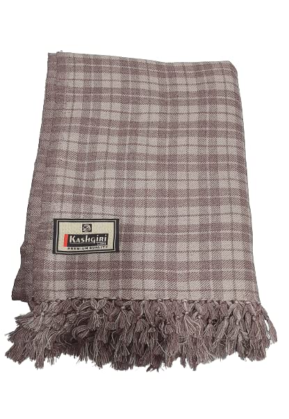 MAMRAJ Men's Woven One side Checks & One side Plain Design Pure Wool Lohi/Woollen Shawl [50'' x 100''] (Camel Brown) - Image 2