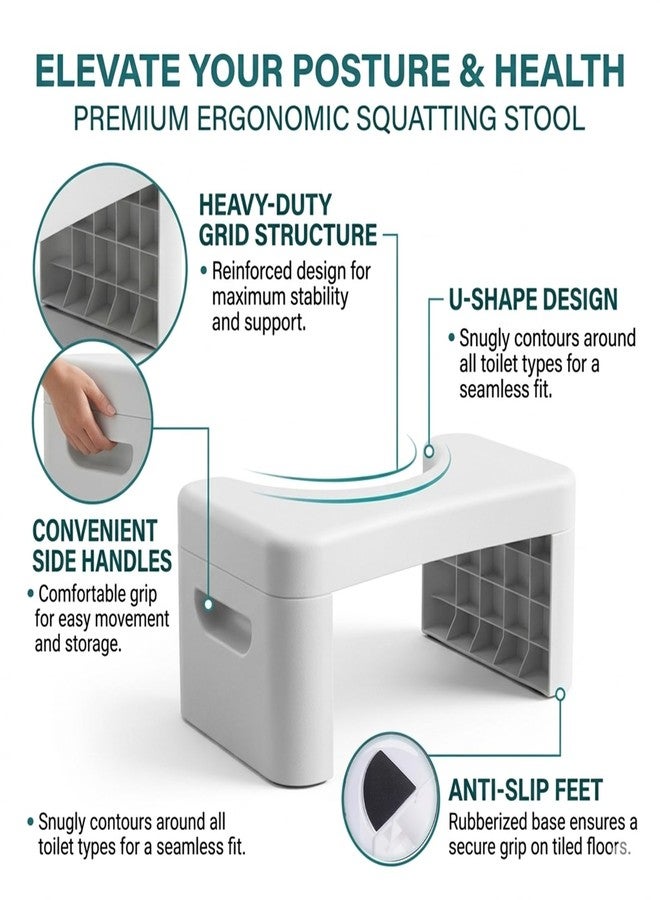 Ruheaou Toilet Stool for Bathroom,Non-Slip Potty Stool for Pooping,Toilet Step Stool for Adults/Seniors/Kids (White) - Image 3