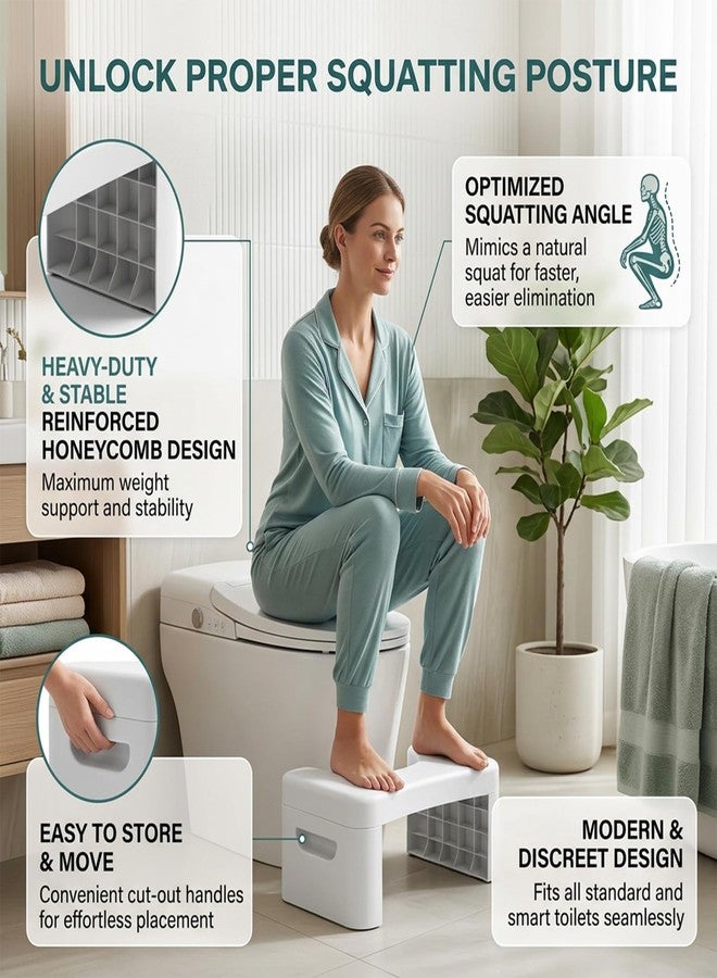Ruheaou Toilet Stool for Bathroom,Non-Slip Potty Stool for Pooping,Toilet Step Stool for Adults/Seniors/Kids (White) - Image 2