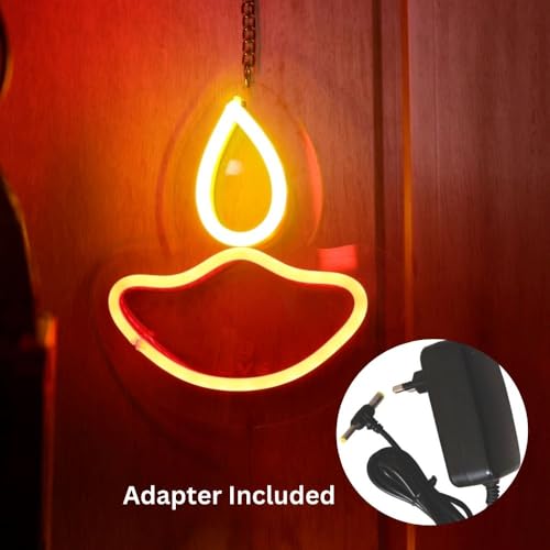 OVG Diya Toran Neon Sign LED Light 6 x 6 Inch, Latkan for Diwali, Mandir Lights, Home Decor, Gifts and All Occasions Multicolor 4 diyas (Adapter Included) - Image 4