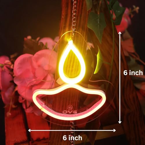 OVG Diya Toran Neon Sign LED Light 6 x 6 Inch, Latkan for Diwali, Mandir Lights, Home Decor, Gifts and All Occasions Multicolor 4 diyas (Adapter Included) - Image 3