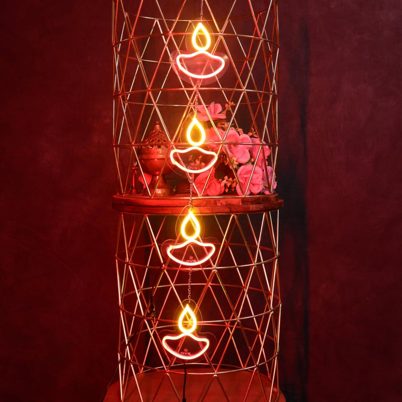 OVG Diya Toran Neon Sign LED Light 6 x 6 Inch, Latkan for Diwali, Mandir Lights, Home Decor, Gifts and All Occasions Multicolor 4 diyas (Adapter Included) - Image 5