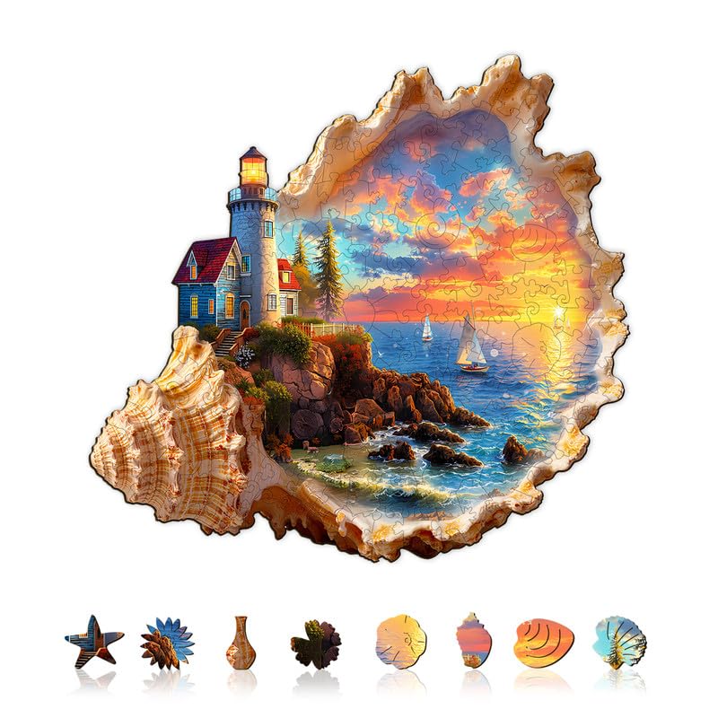 Jigfoxy Wooden Puzzles for Adults Sunset by The Seaside Wood Puzzles Adult Unique Animal Shape Wooden Jigsaw Puzzle for Puzzle Lovers Family Friend M114 107in155pcs - Image 1