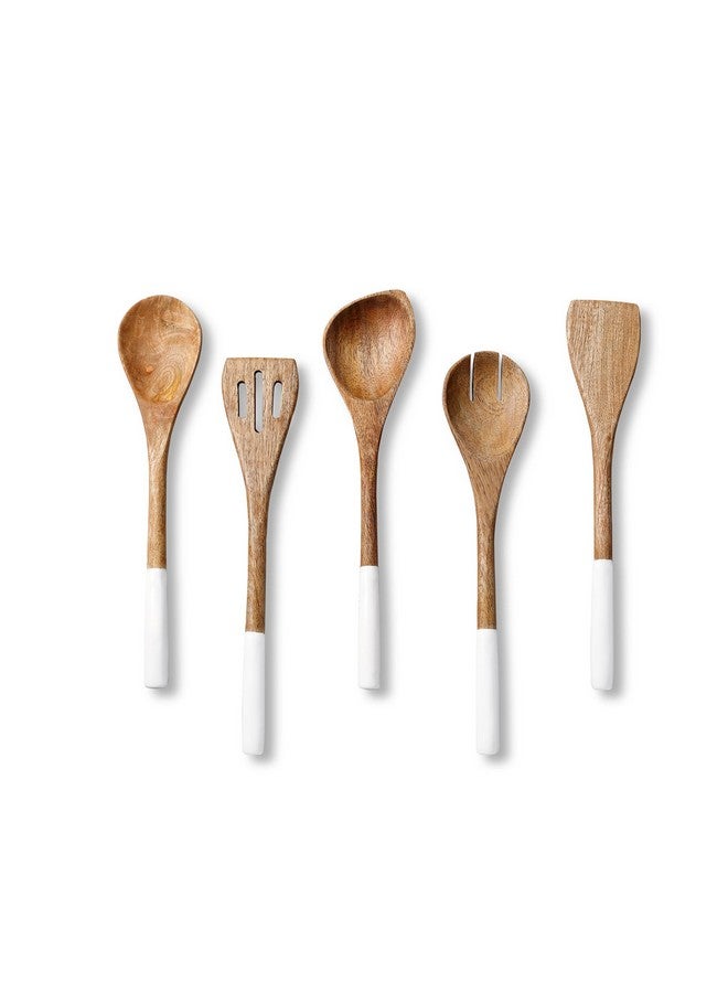Folkulture Wooden Spoons for Cooking | 12" Premium Acacia Wooden Utensil Set of 5 - Smooth Finish, Soft Comfort Cooking Utensils Set for Kitchen, Gifts | Non Stick Wooden Cooking Utensils Set of 5 - Image 1
