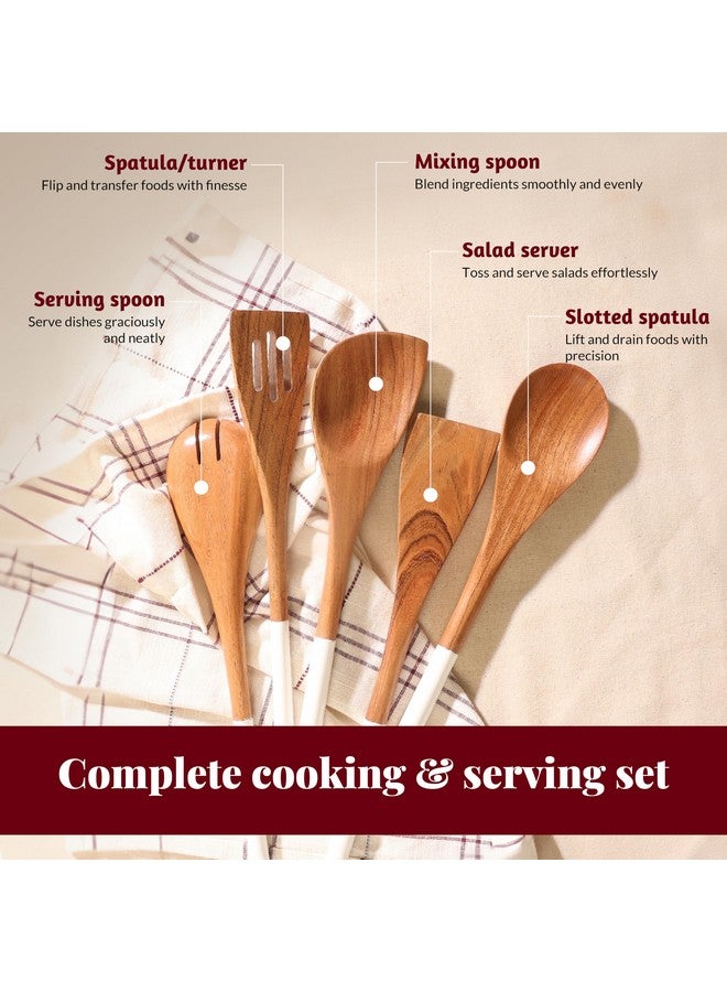 Folkulture Wooden Spoons for Cooking | 12" Premium Acacia Wooden Utensil Set of 5 - Smooth Finish, Soft Comfort Cooking Utensils Set for Kitchen, Gifts | Non Stick Wooden Cooking Utensils Set of 5 - Image 2