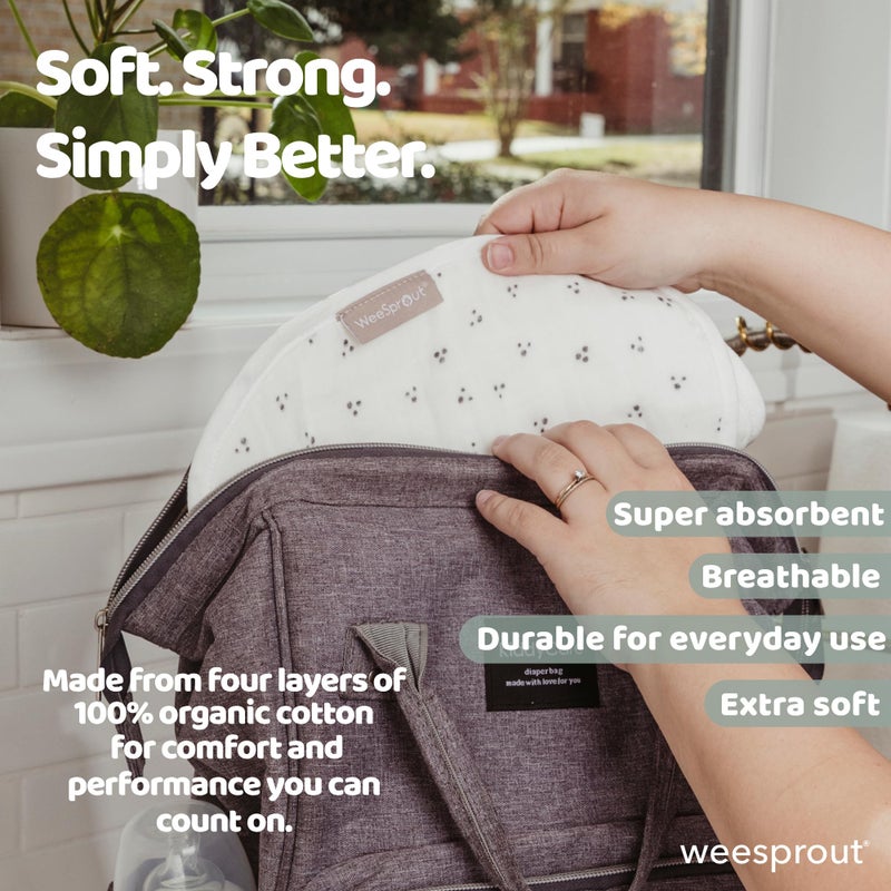 WeeSprout Unisex Organic Towel Cotton Burp Cloths, Set of 4, Four Ultra-Absorbent Layers Keep Clothes Dry, Button Transforms into Baby Bib, Machine Washable & Dryer Safe (Neutral Set, Full) - Image 5
