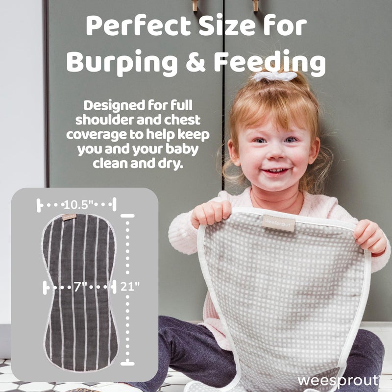 WeeSprout Unisex Organic Towel Cotton Burp Cloths, Set of 4, Four Ultra-Absorbent Layers Keep Clothes Dry, Button Transforms into Baby Bib, Machine Washable & Dryer Safe (Neutral Set, Full) - Image 2