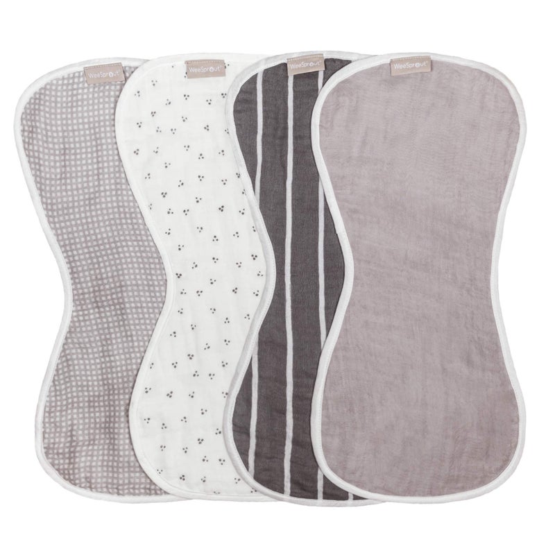 WeeSprout Unisex Organic Towel Cotton Burp Cloths, Set of 4, Four Ultra-Absorbent Layers Keep Clothes Dry, Button Transforms into Baby Bib, Machine Washable & Dryer Safe (Neutral Set, Full) - Image 1