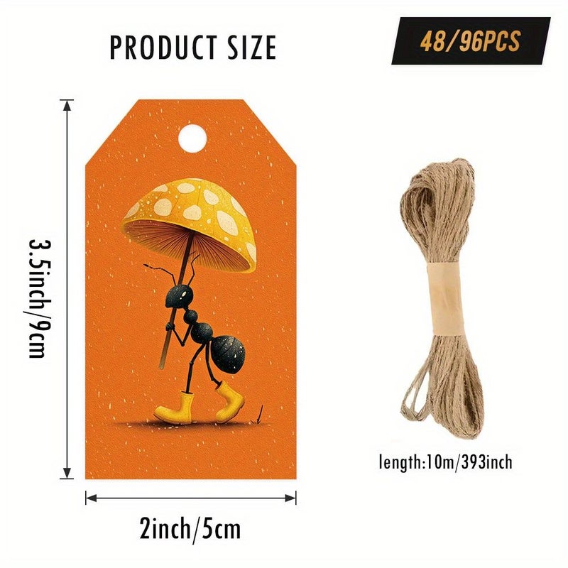 48Pcs Gift Tags with Hemp Ropes Ant Mushroom Umbrella Design Cute Creative Home Decor - Image 3