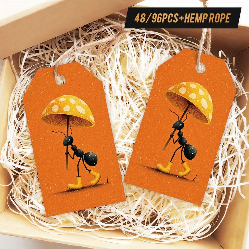 48Pcs Gift Tags with Hemp Ropes Ant Mushroom Umbrella Design Cute Creative Home Decor - Image 1