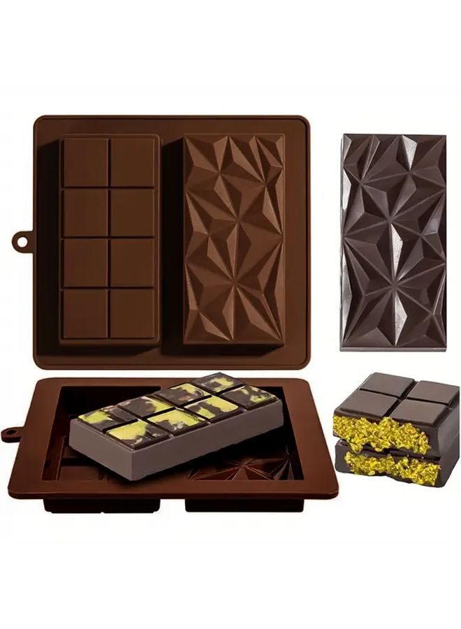 Silicone Creative Chocolate Mold 2 Pcs 8 Block Diamond Tray Cold Heat Resistant Non Stick Baking Tool For Oven Air Fryer Refrigerator - Image 1