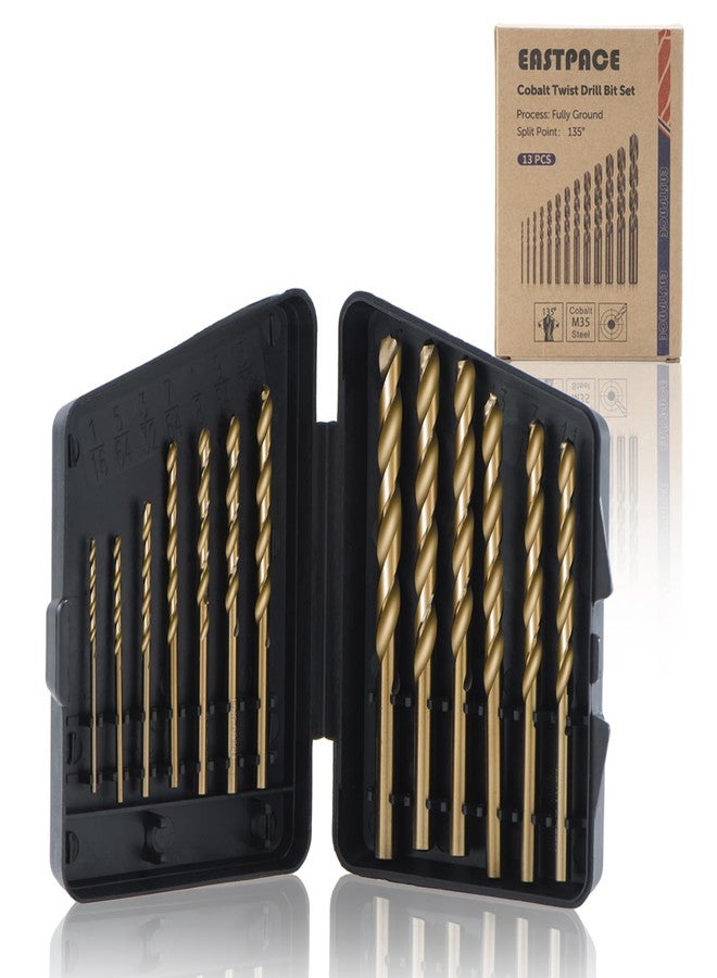 EASTPACE 13Pcs M35 Cobalt Drill Bit Set, 1/16 inch-1/4 inch,Twist Jobber Drill Bit Kit for Stainless Steel, Hard Metal and Wood Plastic with Indexed Case - Image 1