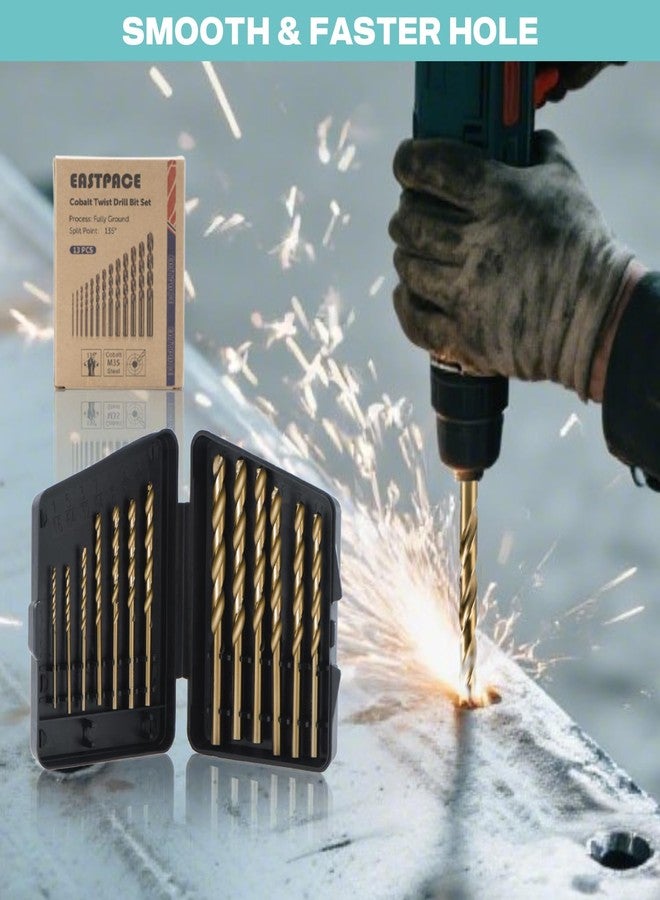EASTPACE 13Pcs M35 Cobalt Drill Bit Set, 1/16 inch-1/4 inch,Twist Jobber Drill Bit Kit for Stainless Steel, Hard Metal and Wood Plastic with Indexed Case - Image 4