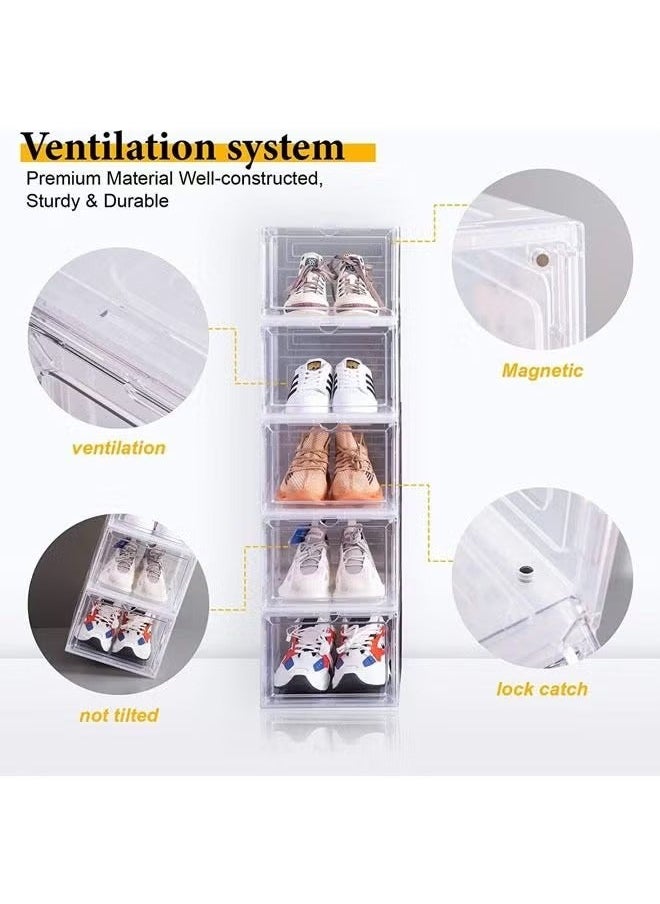 Captaintech Shoe Storage Box, 6 Pack Shoe Box Clear Plastic Stackable, Shoe Storage with Magnetic Front Door, Sturdy Durable Plastic Shoe Organizer, for Closet, Shoe Containers, Shoe Display Case(34*27*19)  - Image 5