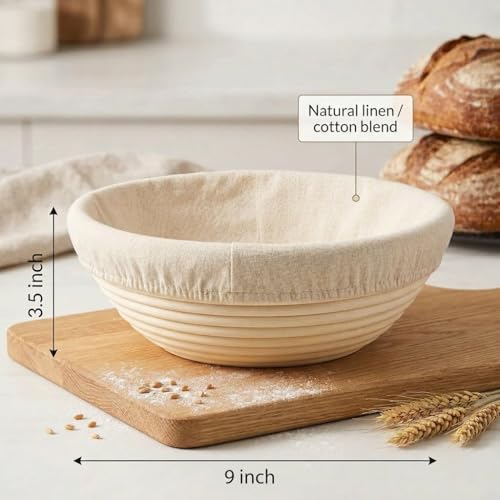 Saint Germain Bakery Premium Round Bread Banneton Basket with Liner Set of 2 9 Round Baskets - Image 3