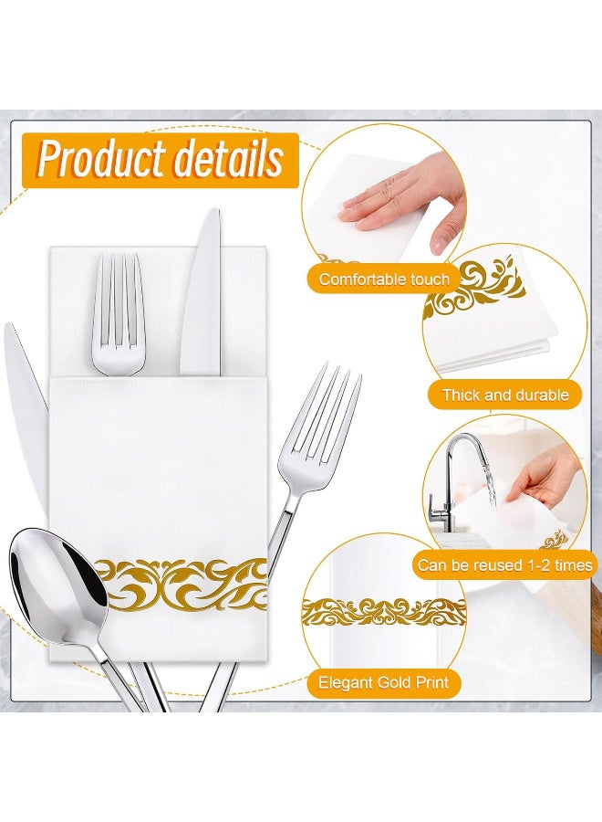 Relex 50 Pieces Disposable Cloth Like Napkins Built-in Flatware Pocket Wedding Party Linen Feel White Napkin Prefolded for Silverware - Image 4