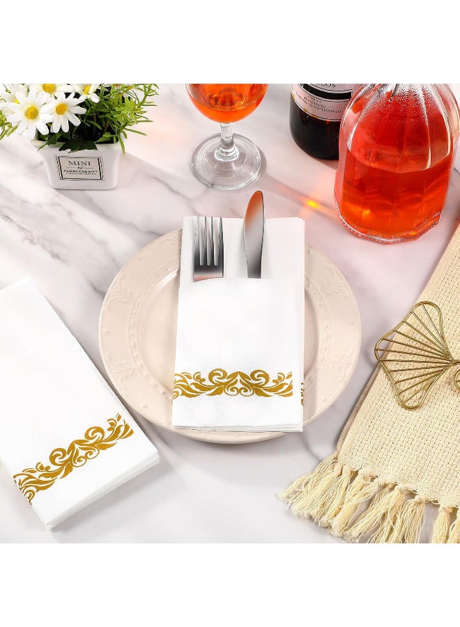 Relex 50 Pieces Disposable Cloth Like Napkins Built-in Flatware Pocket Wedding Party Linen Feel White Napkin Prefolded for Silverware - Image 5