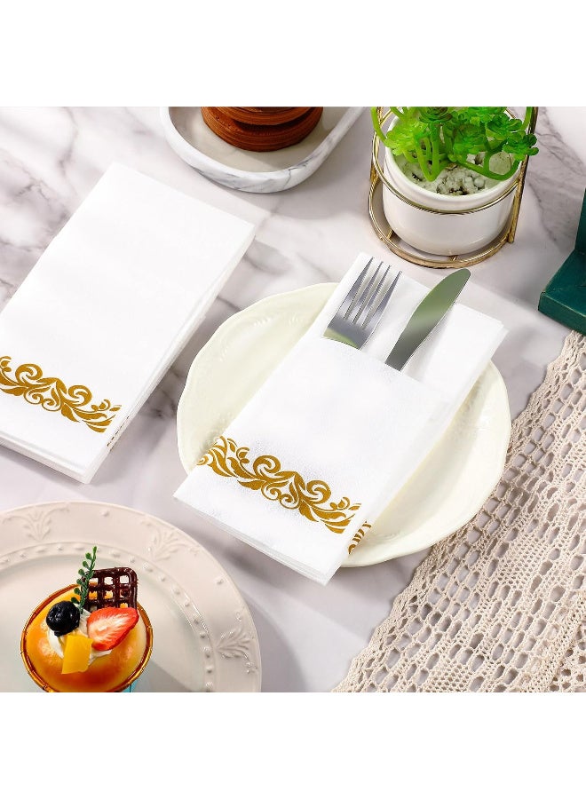 Relex 50 Pieces Disposable Cloth Like Napkins Built-in Flatware Pocket Wedding Party Linen Feel White Napkin Prefolded for Silverware - Image 3