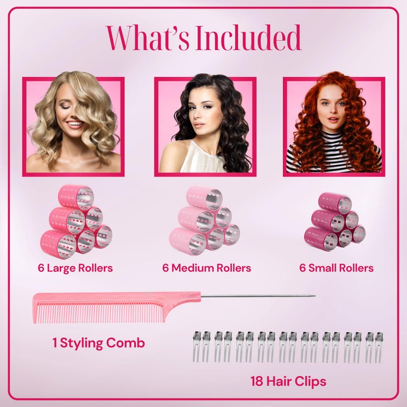Asani Thermal Rollers for Hair - 37pc Set - 18 Self-Grip Hair Rollers with 18 Clips and Styling Comb - Aluminum Thermal Hair Rollers for Volume and All-Day Curls - For Short, Medium, and Long Hair (Large) - Image 2