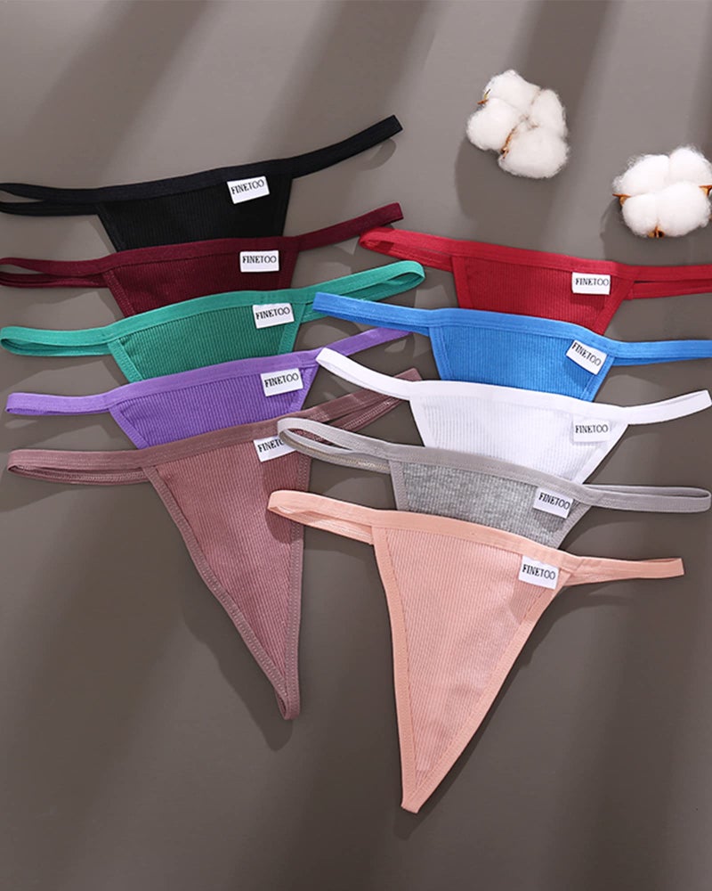 FINETOO 10 Pack G-String Thongs for Women Cotton Panties Stretch T-back Tangas Low Rise Hipster Underwear Sexy S-XL (10 pack thongs, Small) - Image 2