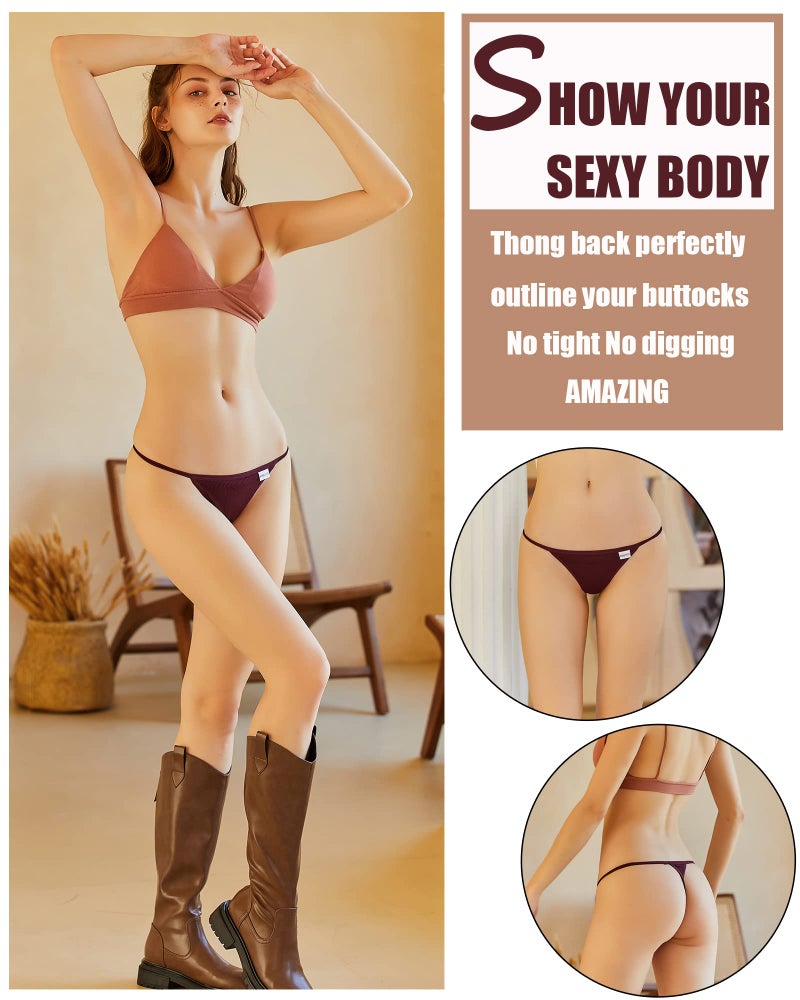 FINETOO 10 Pack G-String Thongs for Women Cotton Panties Stretch T-back Tangas Low Rise Hipster Underwear Sexy S-XL (10 pack thongs, Small) - Image 5