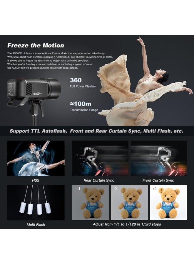 جودوكس فلاش GODOX AD600Pro II الكل في واحد للتصوير الخارجي – قوة 600 واط/ثانية، يدعم TTL ومزامنة عالية السرعة، لاسلكي 2.4GHz، بطارية قابلة لإعادة الشحن، قاعدة Bowens - Image 3