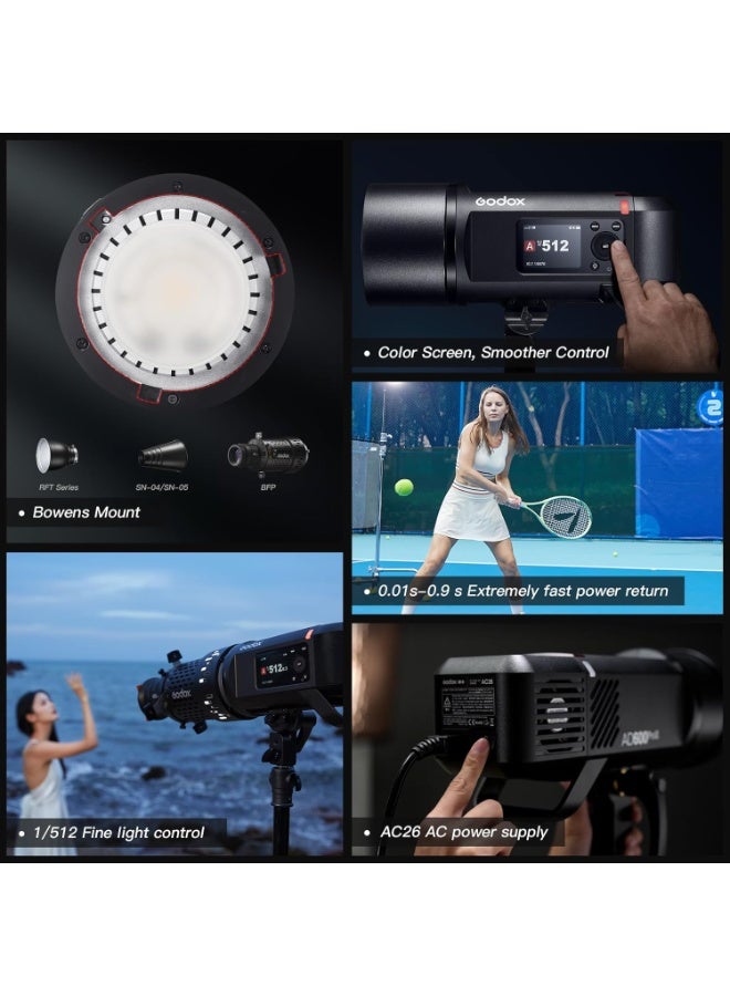 جودوكس فلاش GODOX AD600Pro II الكل في واحد للتصوير الخارجي – قوة 600 واط/ثانية، يدعم TTL ومزامنة عالية السرعة، لاسلكي 2.4GHz، بطارية قابلة لإعادة الشحن، قاعدة Bowens - Image 4