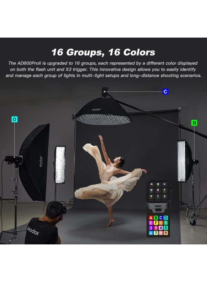 جودوكس فلاش GODOX AD600Pro II الكل في واحد للتصوير الخارجي – قوة 600 واط/ثانية، يدعم TTL ومزامنة عالية السرعة، لاسلكي 2.4GHz، بطارية قابلة لإعادة الشحن، قاعدة Bowens - Image 5