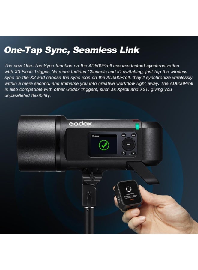 جودوكس فلاش GODOX AD600Pro II الكل في واحد للتصوير الخارجي – قوة 600 واط/ثانية، يدعم TTL ومزامنة عالية السرعة، لاسلكي 2.4GHz، بطارية قابلة لإعادة الشحن، قاعدة Bowens - Image 2