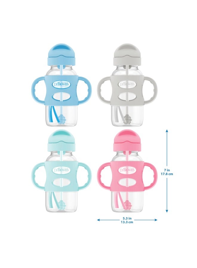 Dr. Brown's Dr. Brown's Milestones Wide-Neck Sippy Straw Bottle with 100% Silicone Handles and Weighted Straw, 9 oz/270 mL, Gray & Pink, 6m+, 2 Count (Pack of 1)  - Image 3