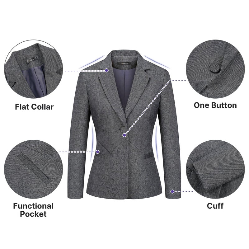 TRONSTORE Women's Business Suits for Work Professional 2 Piece Slim Fit Outfits for Women-Grey-S - Image 2