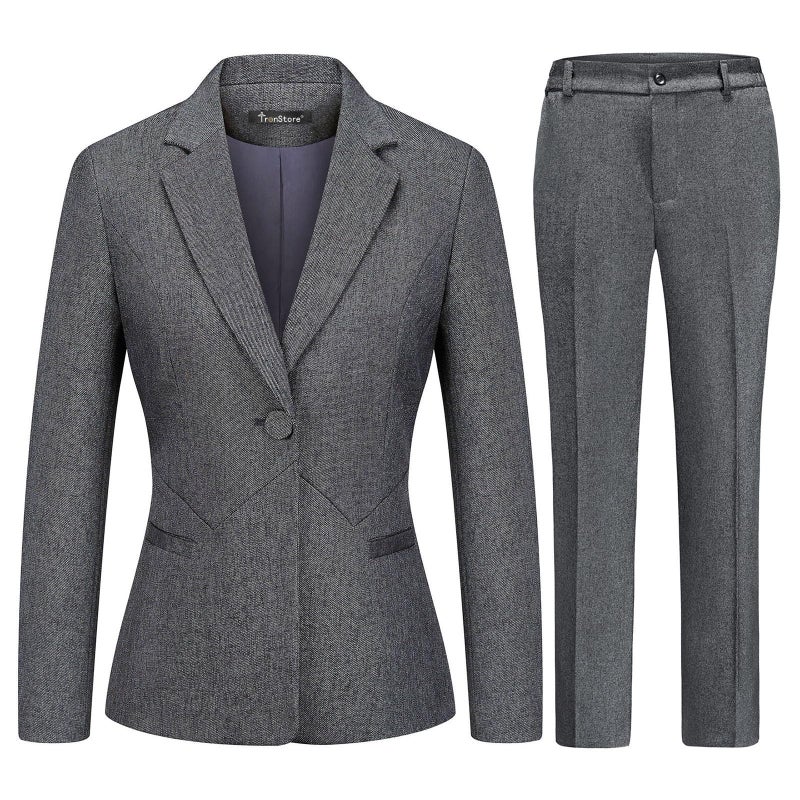 TRONSTORE Women's Business Suits for Work Professional 2 Piece Slim Fit Outfits for Women-Grey-S - Image 1