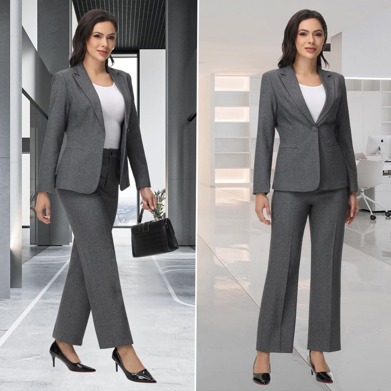 TRONSTORE Women's Business Suits for Work Professional 2 Piece Slim Fit Outfits for Women-Grey-S - Image 5