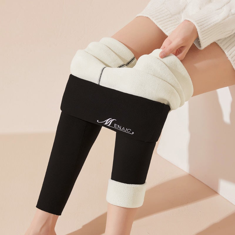 Ladies High Waist Velvet Warm Pants Autumn Winter Black (thickened) logo will be random