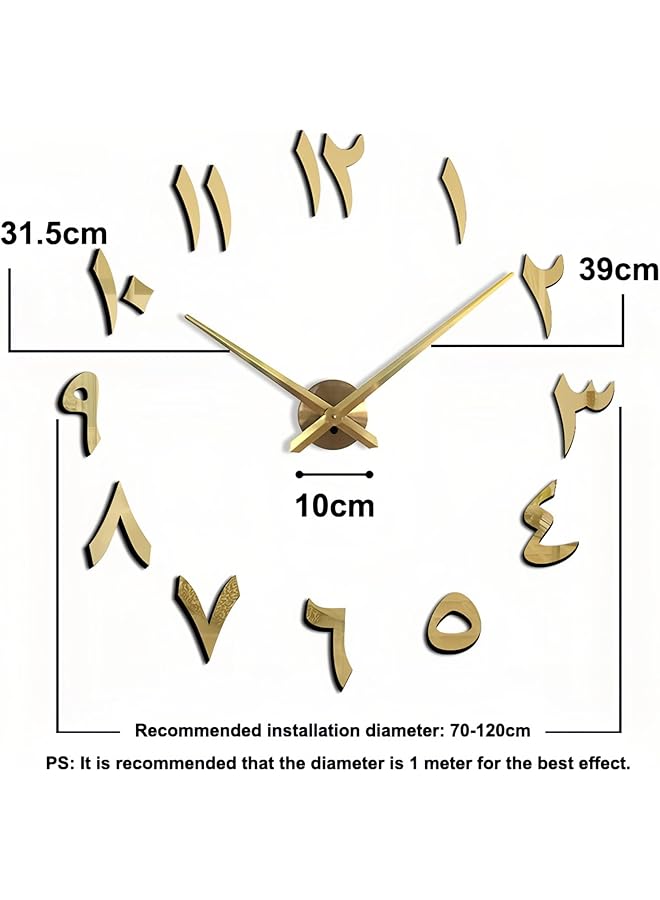 إيروريكس ساعة حائط ملصق مرآة ثلاثي الأبعاد ساعات حائط كبيرة الحجم ساعات حائط ديكورية صامتة لغرفة النوم وغرفة المعيشة والمطبخ والمكتب والمدرسة وديكور المنزل S1 ذهبي - Image 2